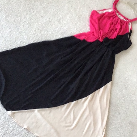 Asymmetric, hi- lo crepe cocktail dress with tie straps Size L - Picture 4 of 6